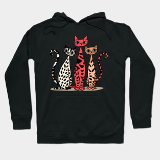 "Whimsical Trio: Red & Black Cat Carnival"- Cat lover Cartoon Hoodie